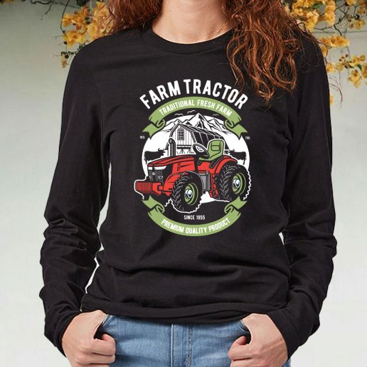 Black Long Sleeve T Shirt Farm Tractor