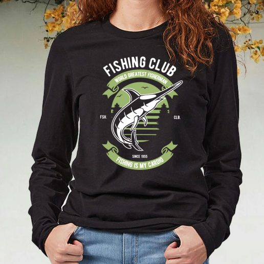 Black Long Sleeve T Shirt Fishing Club