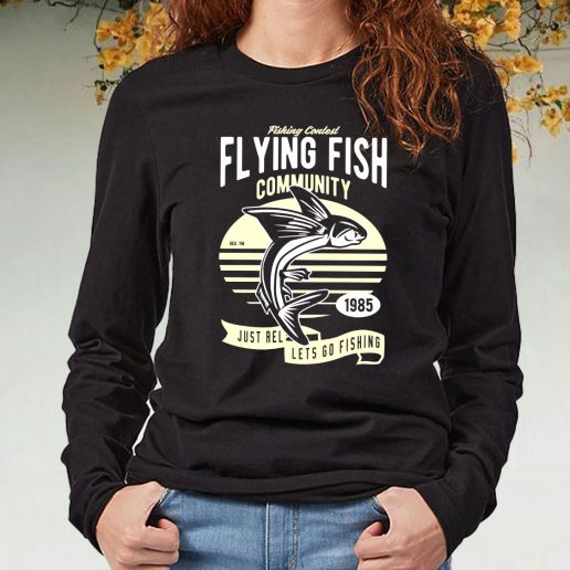 Black Long Sleeve T Shirt Flying Fish