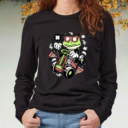 Black Long Sleeve T Shirt Frog Gokart Racer