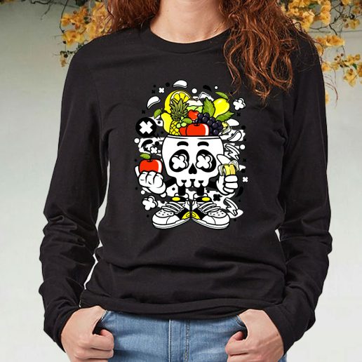 Black Long Sleeve T Shirt Fruit Skull Head