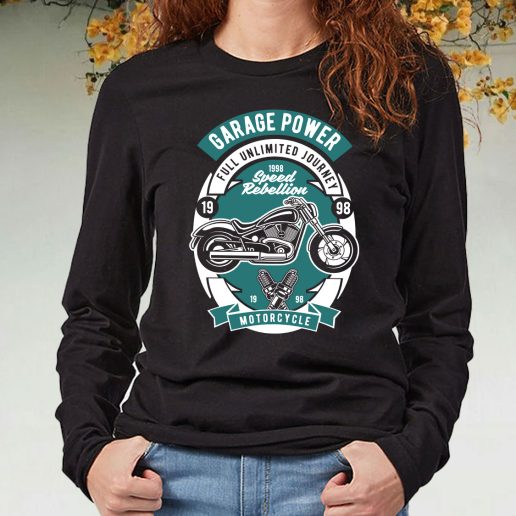 Black Long Sleeve T Shirt Garage Power Motorcycle