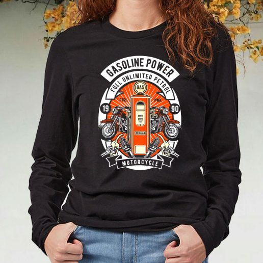 Black Long Sleeve T Shirt Gasoline Power