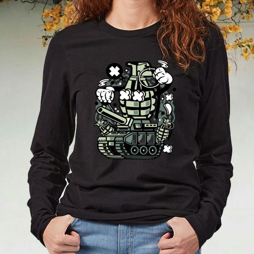 Black Long Sleeve T Shirt Grenade War Tank