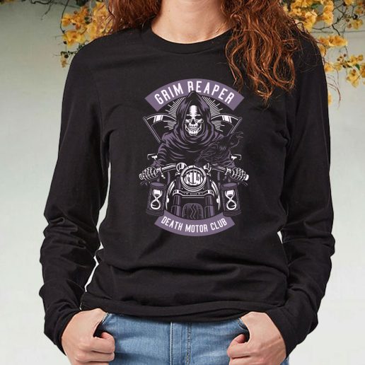 Black Long Sleeve T Shirt Grim Reaper Motorcycle