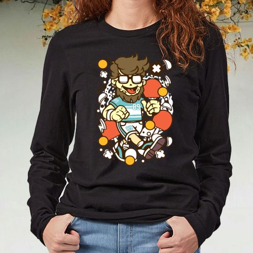 Black Long Sleeve T Shirt Hipster Ping Pong