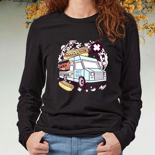 Black Long Sleeve T Shirt Hotdog Van