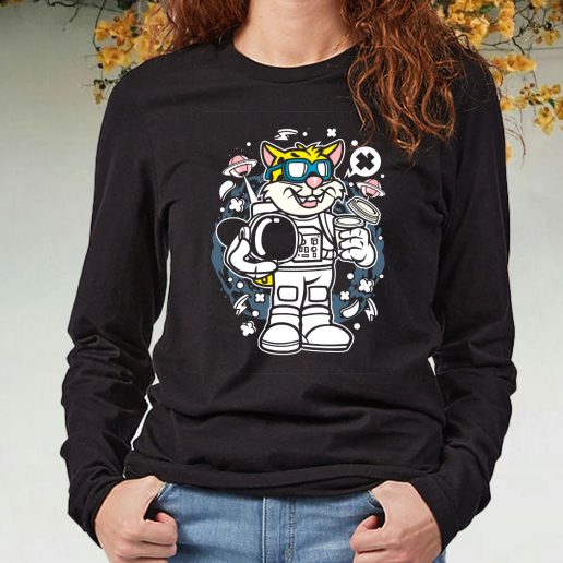 Black Long Sleeve T Shirt Leopard Astronaut