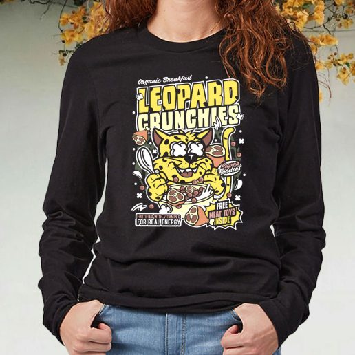 Black Long Sleeve T Shirt Leopard Crunchies