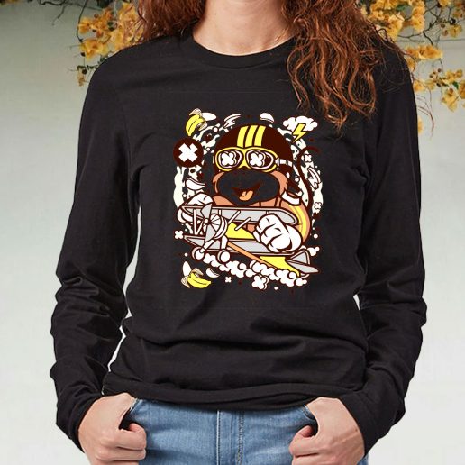 Black Long Sleeve T Shirt Monkey Pilot