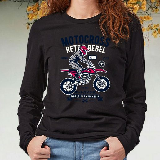 Black Long Sleeve T Shirt Motocross Retro Rebel