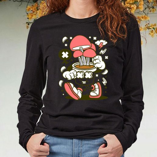 Black Long Sleeve T Shirt Mushroom