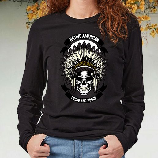 Black Long Sleeve T Shirt Native American Skull