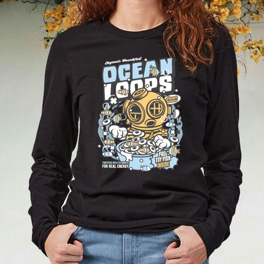 Black Long Sleeve T Shirt Ocean Loops