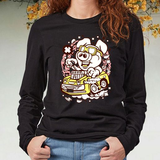 Black Long Sleeve T Shirt Oink Hotrod