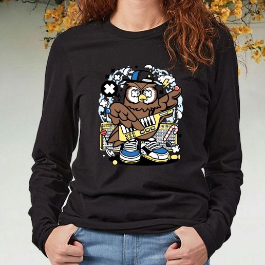 Black Long Sleeve T Shirt Owl Pop Star