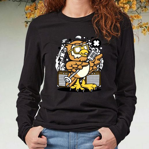 Black Long Sleeve T Shirt Owl Singer