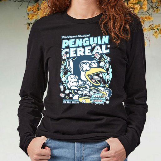 Black Long Sleeve T Shirt Penguin Cereal Box