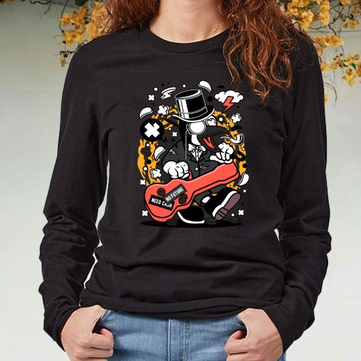 Black Long Sleeve T Shirt Penguin Guitar