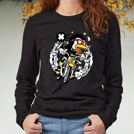 Black Long Sleeve T Shirt Penguin Motocross Rider