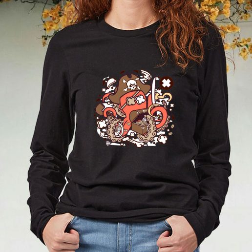 Black Long Sleeve T Shirt Pirate Octopus