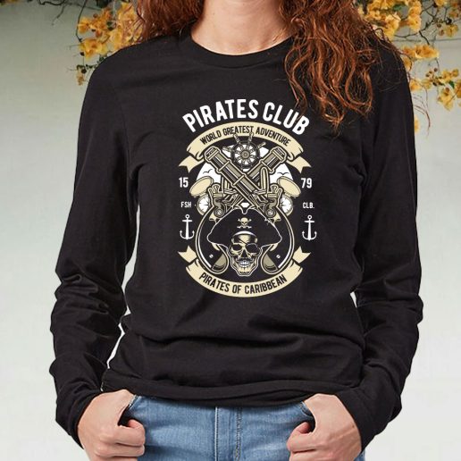 Black Long Sleeve T Shirt Pirates Club