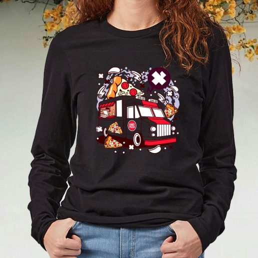 Black Long Sleeve T Shirt Pizza Van