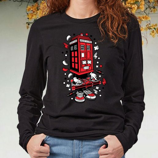 Black Long Sleeve T Shirt Police Box Dj