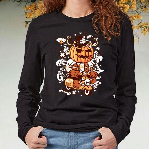 Black Long Sleeve T Shirt Pumpkin Scooter