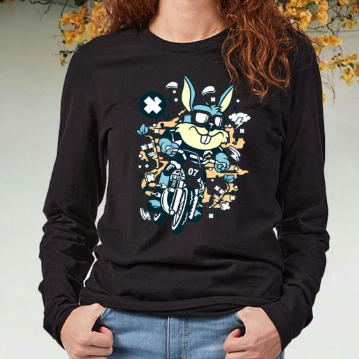 Black Long Sleeve T Shirt Rabbit Motocross Rider