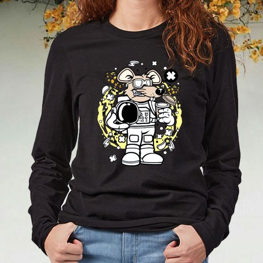 Black Long Sleeve T Shirt Rat Astronaut