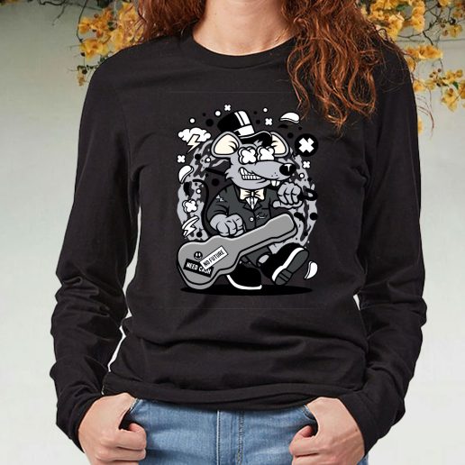 Black Long Sleeve T Shirt Rat Guitar