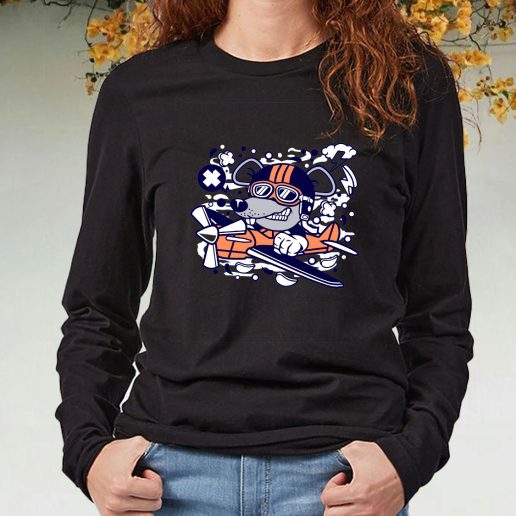 Black Long Sleeve T Shirt Rat Pilot