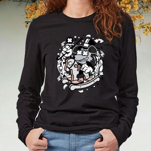 Black Long Sleeve T Shirt Rat Rocking Horse