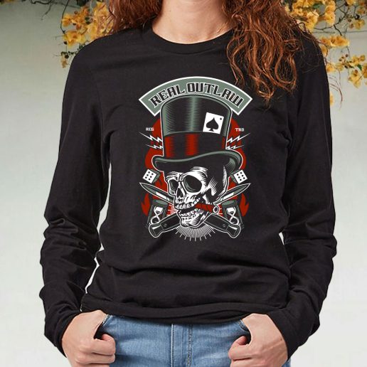 Black Long Sleeve T Shirt Real Outlaw Skull