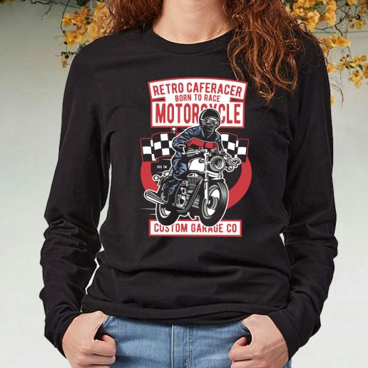 Black Long Sleeve T Shirt Retro Caferacer