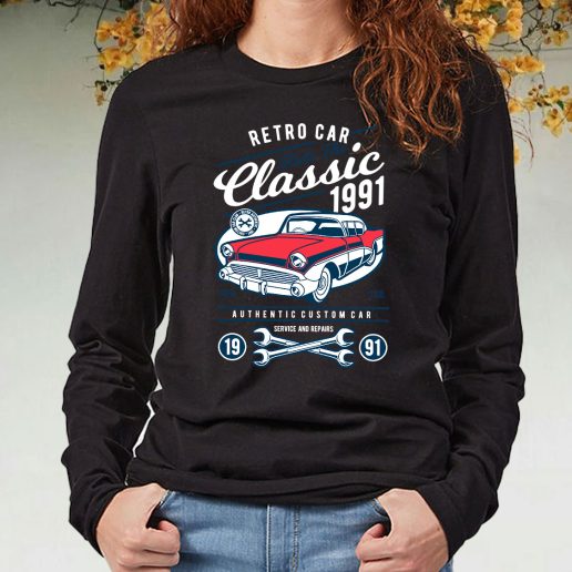 Black Long Sleeve T Shirt Retro Classic Car