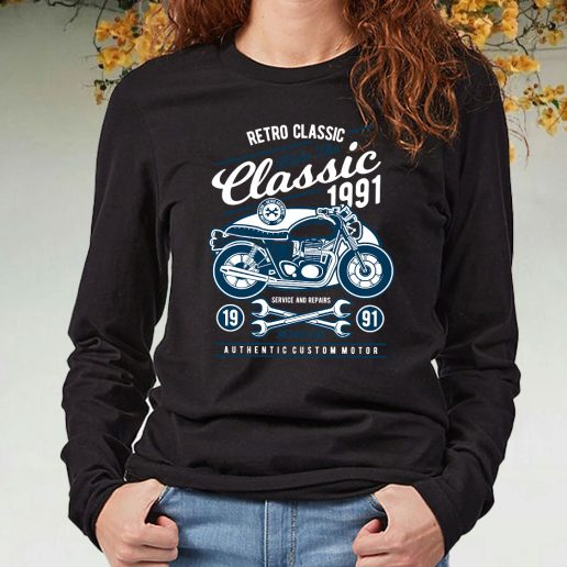 Black Long Sleeve T Shirt Retro Classic Motorcycle
