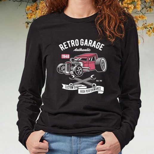 Black Long Sleeve T Shirt Retro Garage Hotrod