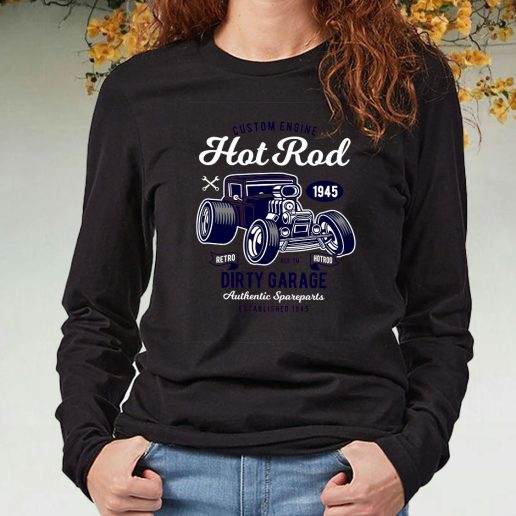 Black Long Sleeve T Shirt Retro Hotrod