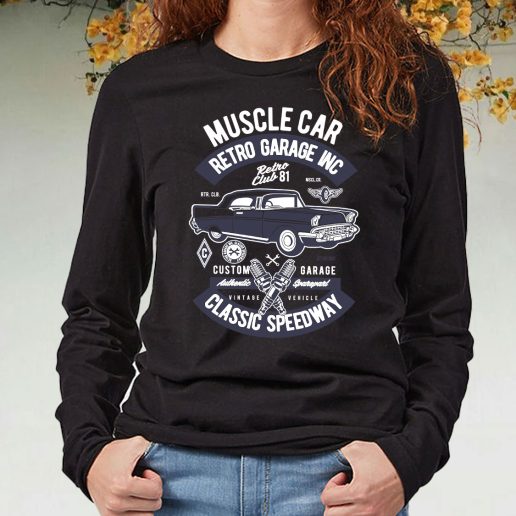 Black Long Sleeve T Shirt Retro Muscle Car