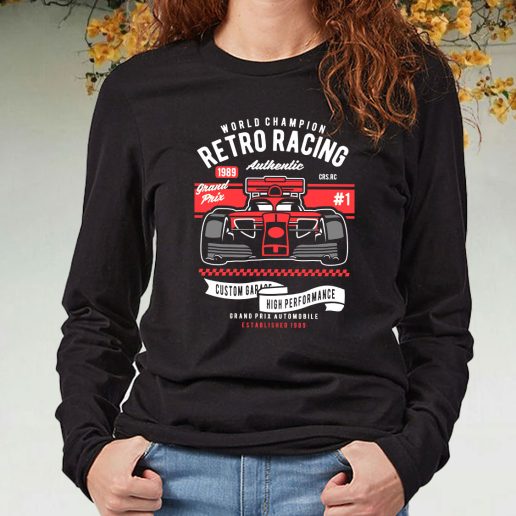 Black Long Sleeve T Shirt Retro Racing