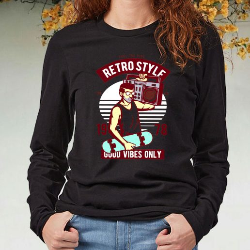 Black Long Sleeve T Shirt Retro Style