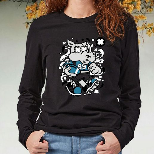 Black Long Sleeve T Shirt Rhino Football