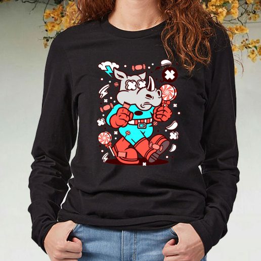 Black Long Sleeve T Shirt Rhino Super Candy