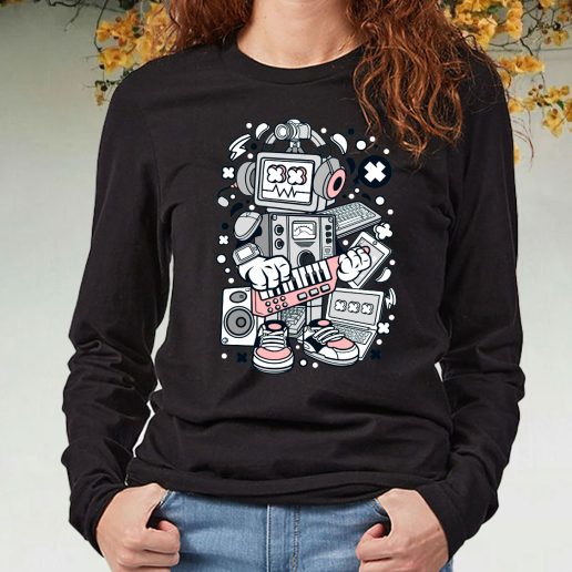 Black Long Sleeve T Shirt Robot Machine