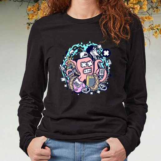 Black Long Sleeve T Shirt Rock Octopus