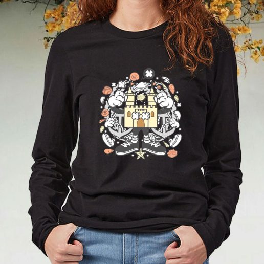 Black Long Sleeve T Shirt Sand Castle