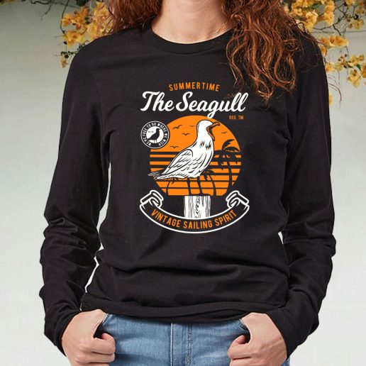 Black Long Sleeve T Shirt Seagul Bird