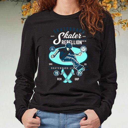 Black Long Sleeve T Shirt Skateboard Rebellion